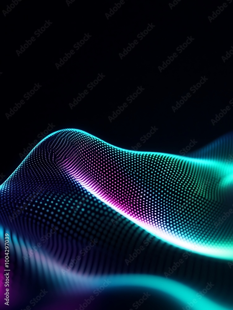 Poster abstract wavy lines with vibrant colors on a dark background, creating a dynamic visual effect. a mi