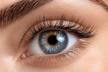 Obraz premium Macro Studio Expression Shot Of Woman's Eye With Close Up On Eyelashes And Pupil .generative ai
