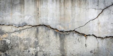 Fototapeta premium Cracked and damaged concrete wall texture with visible signs of wear and tear