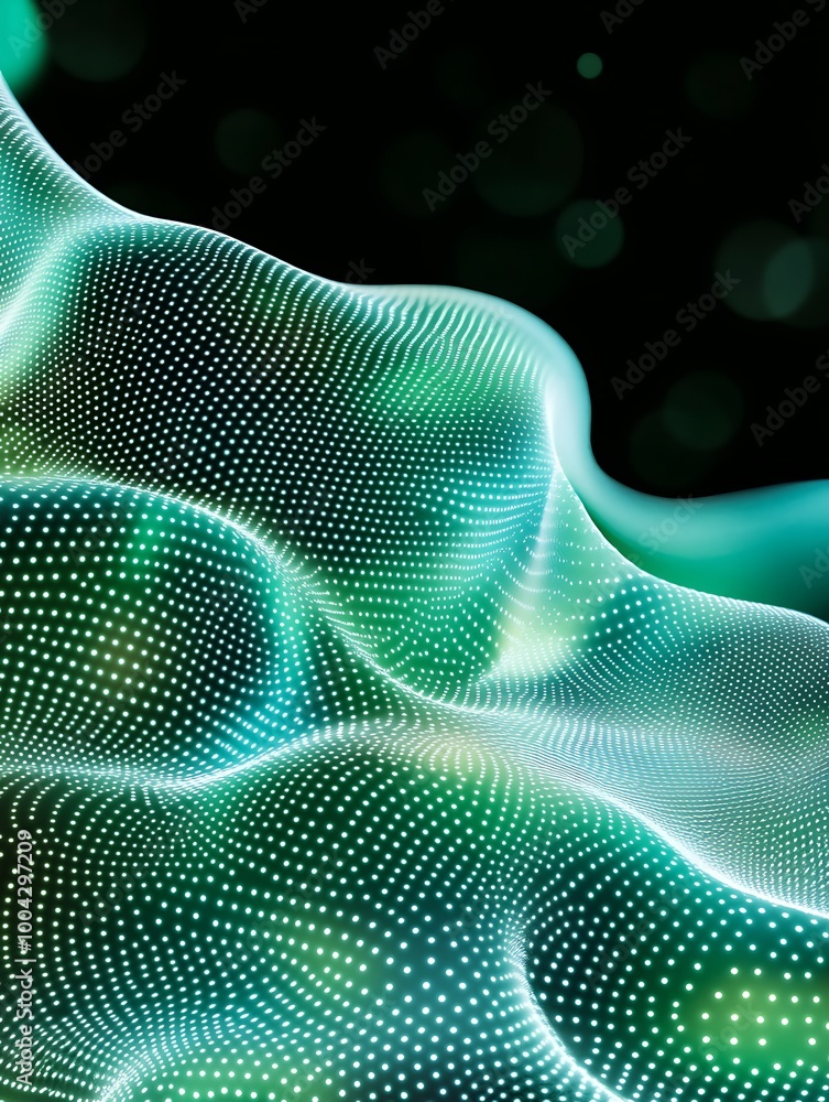 Poster abstract wavy pattern with dots in green tones, suitable for digital design and creative projects. a