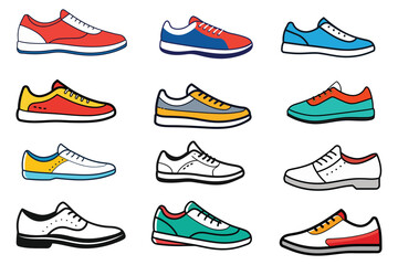 A vibrant set of eight colorful and stylish shoe illustrations, perfect for adding personality to any design. These playful and unique shoes are ideal for fashion, branding, or creative projects.
