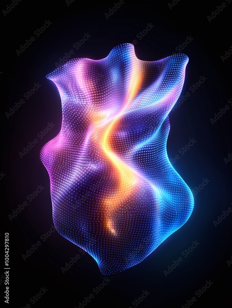 Poster an abstract, vibrant, and colorful wave of light with intricate patterns on a dark background. a min