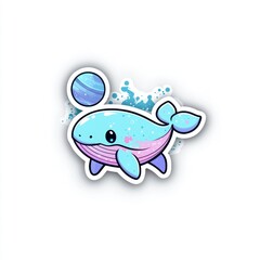 Cute Cartoon Whale Playing With A Blue Ball