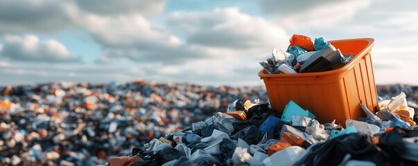 An overflowing landfill site with mountains of trash, visualizing the environmental impact of waste management