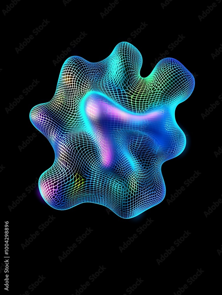 Poster colorful 3d shape with intricate lines on a black background, suitable for modern design projects. a