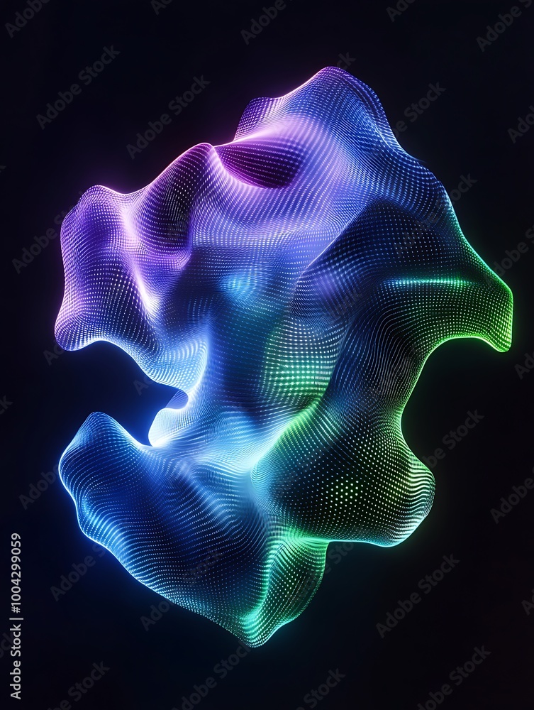 Poster colorful abstract 3d mesh design with vibrant glowing patterns on a dark background. a minimalist po
