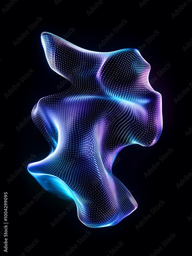 Poster colorful abstract 3d shape illuminated with neon light on a black background. a minimalist poster in