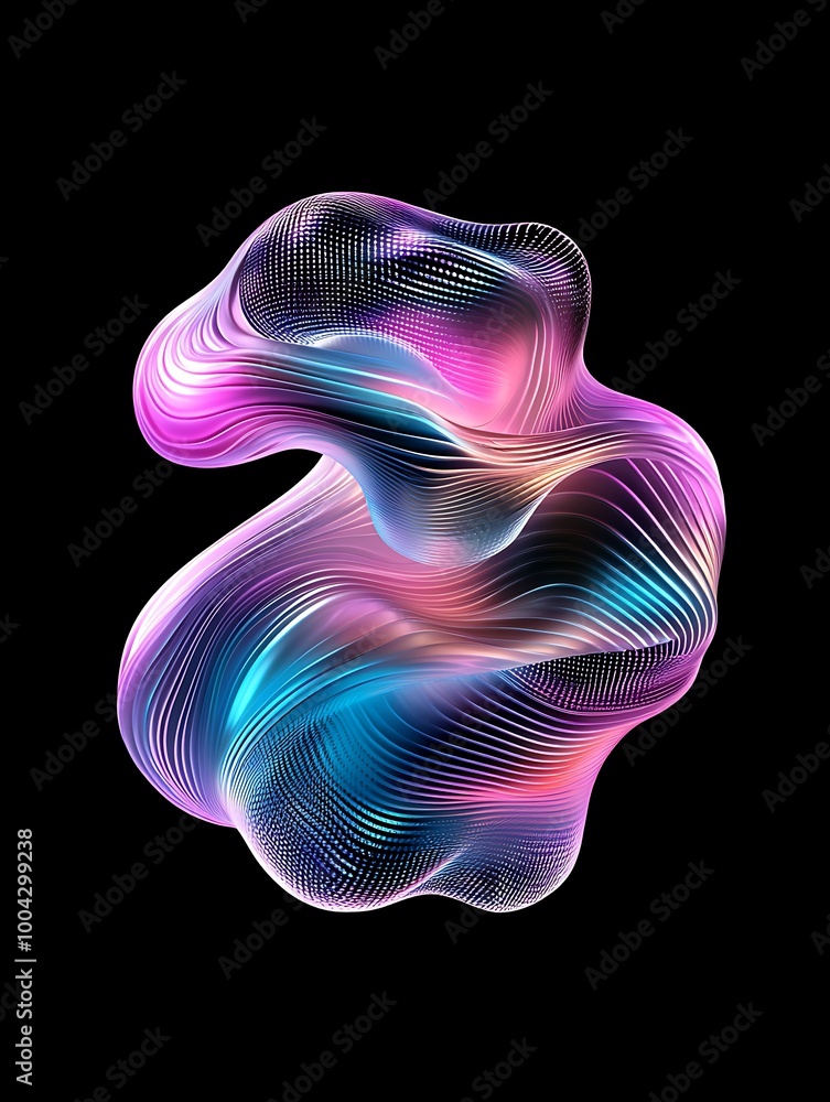 Aufkleber colorful abstract 3d shape with fluid lines and vibrant gradients on a black background. a minimalis