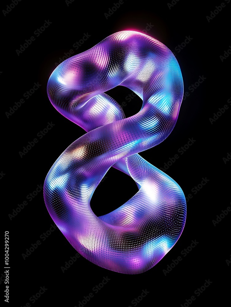 Poster colorful abstract 3d shape with glowing effects, isolated on black background. a minimalist poster i