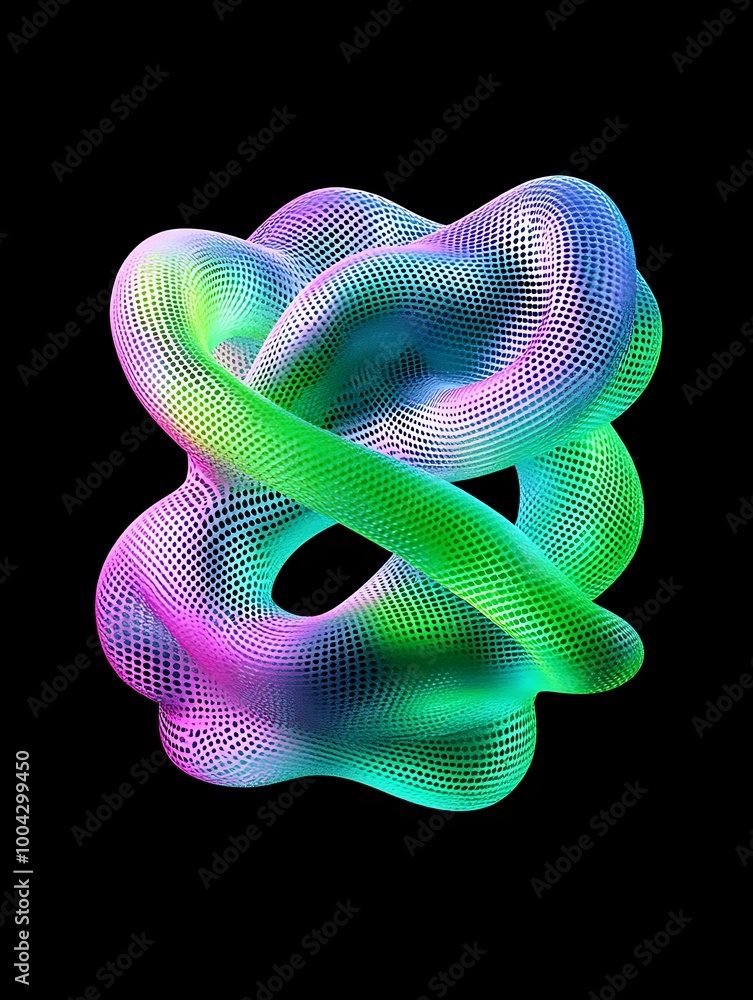 Aufkleber colorful abstract 3d shape with intertwining curves on a black background. a minimalist poster in me