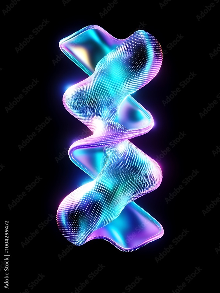 Poster colorful abstract 3d shape with smooth curves and glossy finish, isolated on a black background. a m