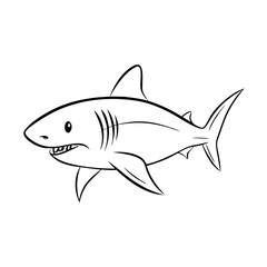 Fototapeta premium Simple shark illustration in black outline, monochrome vector