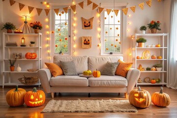 Obraz premium Interior of living room with the decorations for Halloween