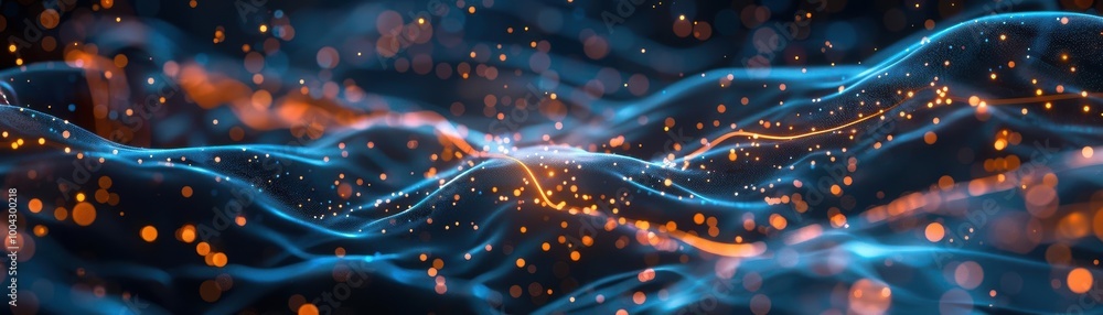 Poster abstract wave pattern featuring vibrant blue and orange lights, perfect for technology and science-t