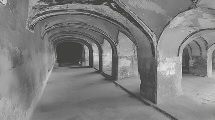 Obraz premium Black and White Architectural Arched Corridor with Rustic Texture