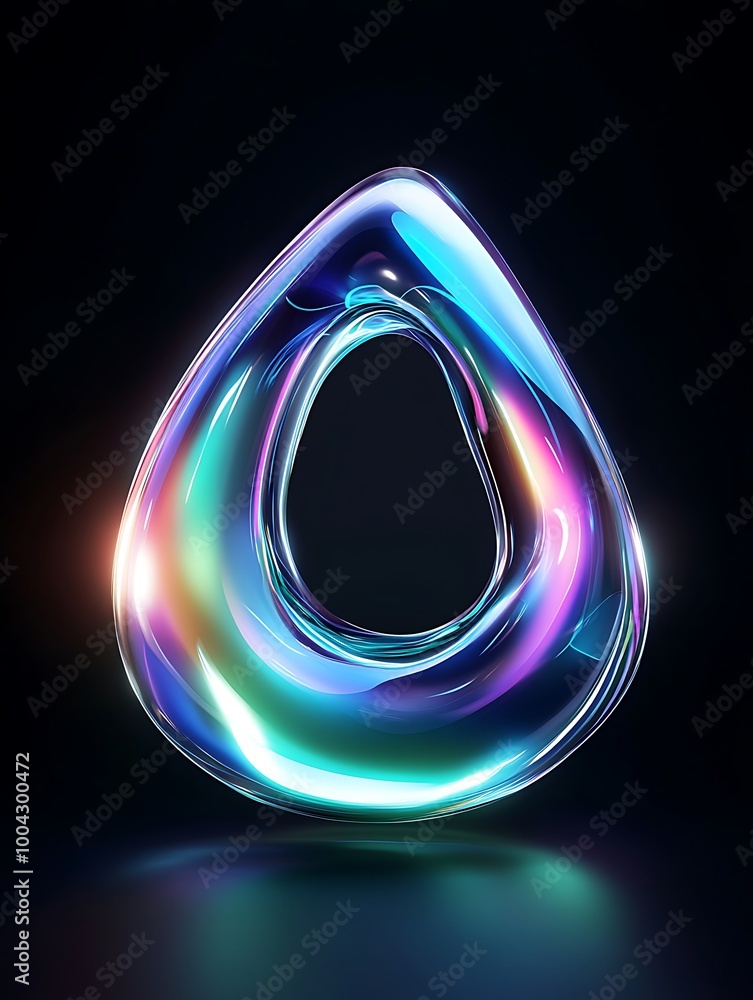 Poster colorful abstract droplet shape with glossy finish on a dark background. a minimalist poster in meta
