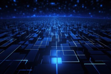 Naklejka premium Abstract digital technology road grid blue architecture illuminated.