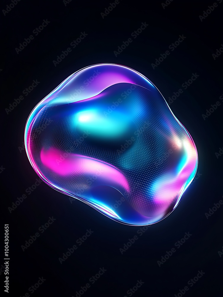 Poster colorful abstract fluid shape with glowing effects on a dark background, perfect for modern design p