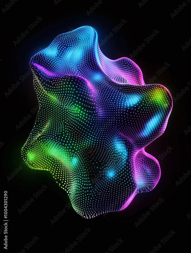Poster colorful abstract mesh shape, illuminated with vibrant hues, creating a modern and dynamic visual. a