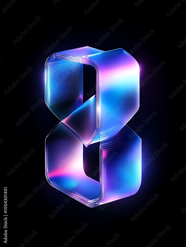 Poster colorful abstract number 8 illuminated with vibrant lights on a dark background. a minimalist poster