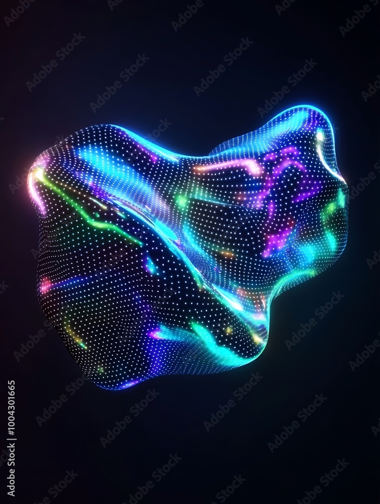 Poster colorful abstract shape design with shimmering patterns on a dark background. a minimalist poster in