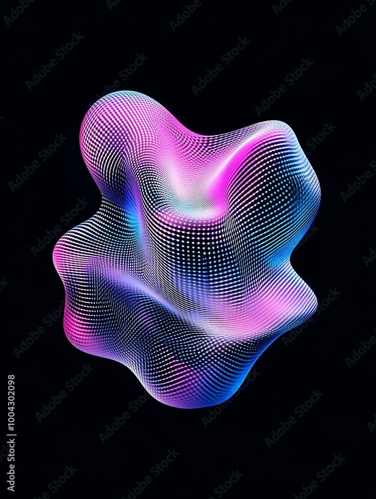 Poster colorful abstract shape with a smooth, wavy surface and intricate dots on a black background. a mini