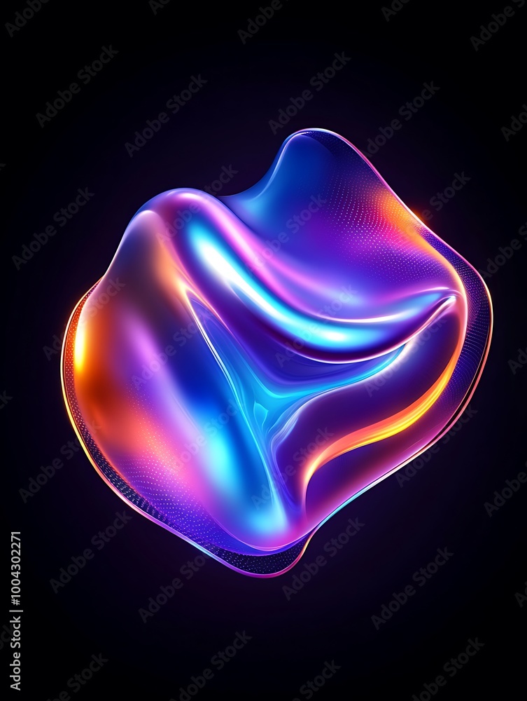 Poster colorful abstract shape with flowing curves and a luminous appearance against a dark background. a m