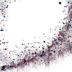 White banner with colorful stars.