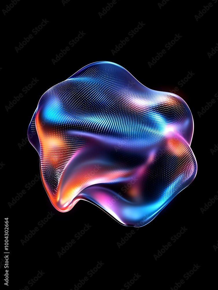 Poster colorful abstract shape with flowing lines on a black background, perfect for digital art or modern 