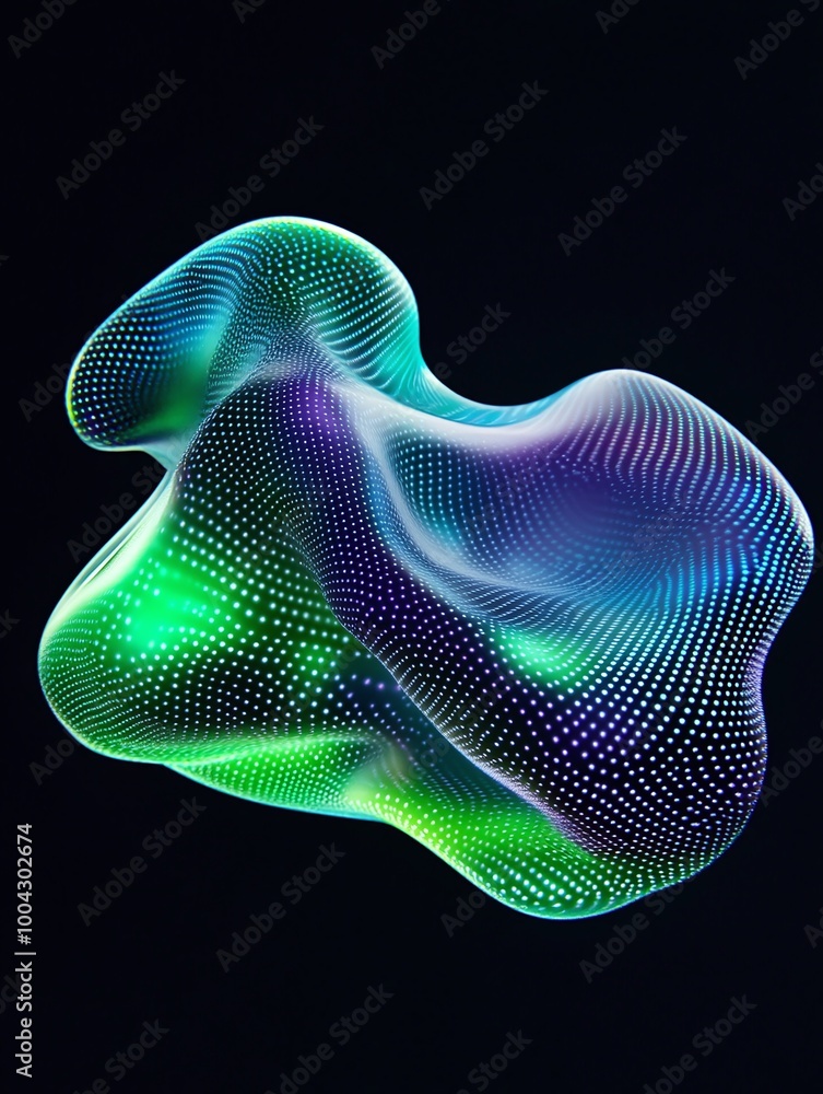 Poster colorful abstract shape with flowing patterns against a dark background, showcasing digital art and 