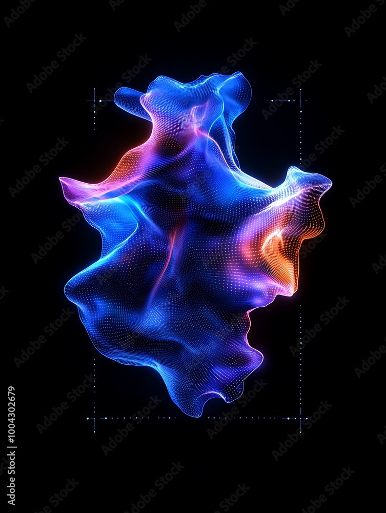 Poster colorful abstract shape with flowing motion, set against a black backdrop, ideal for creative projec
