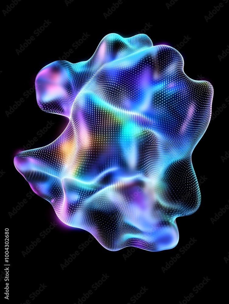 Poster colorful abstract shape with flowing patterns, set against a black background, ideal for modern desi