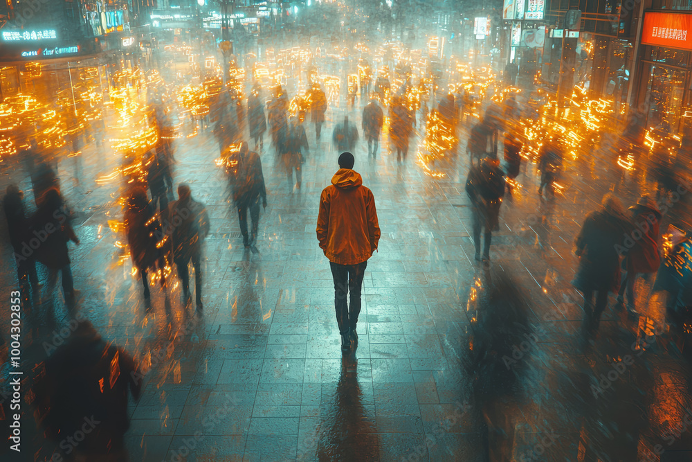 Canvas Prints a person walking through a crowded street, feeling invisible and disconnected from the world around 