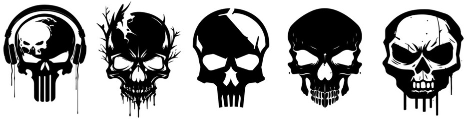 collection of eerie skull illustrations with dripping effects