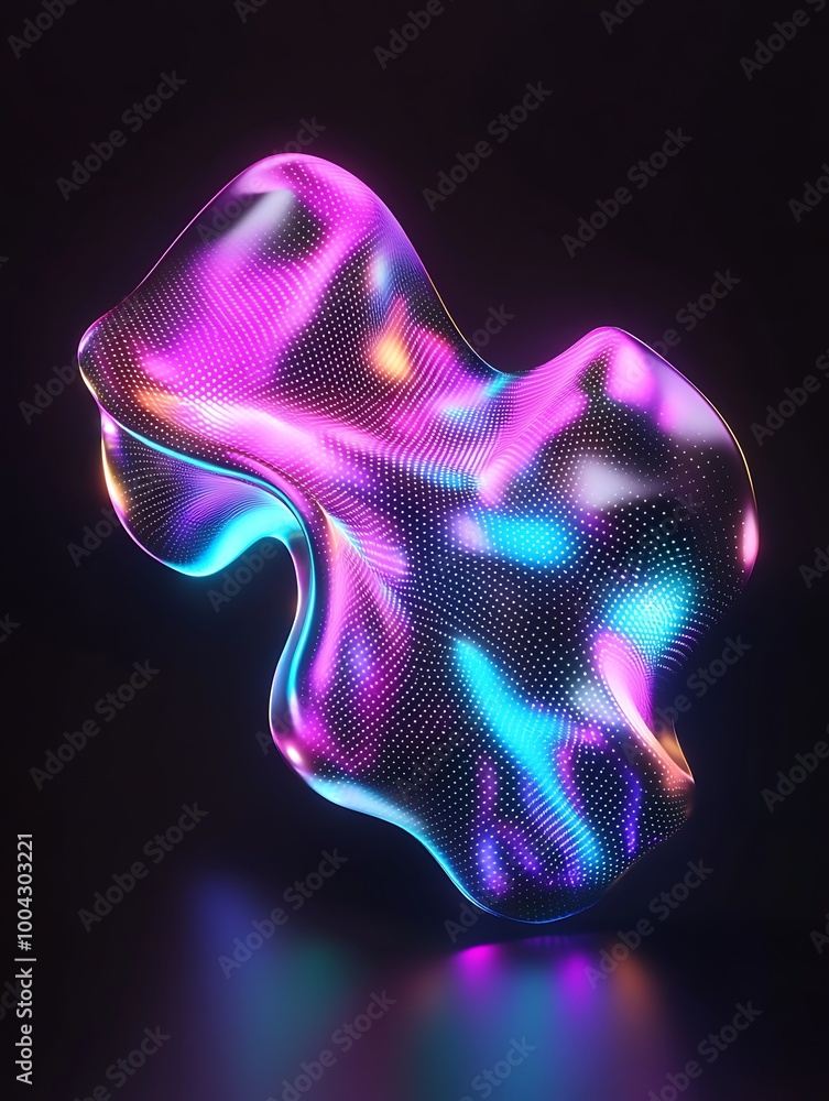 Poster colorful abstract shape with fluid forms and vibrant lights on a dark background. a minimalist poste