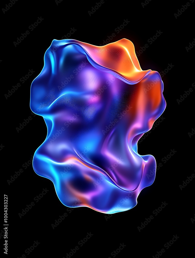 Poster colorful abstract shape with fluid textures and gradients, isolated on black background. a minimalis