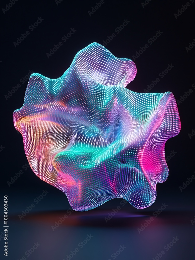 Poster colorful abstract shape with glowing effects, showcasing vibrant patterns on a dark background. a mi