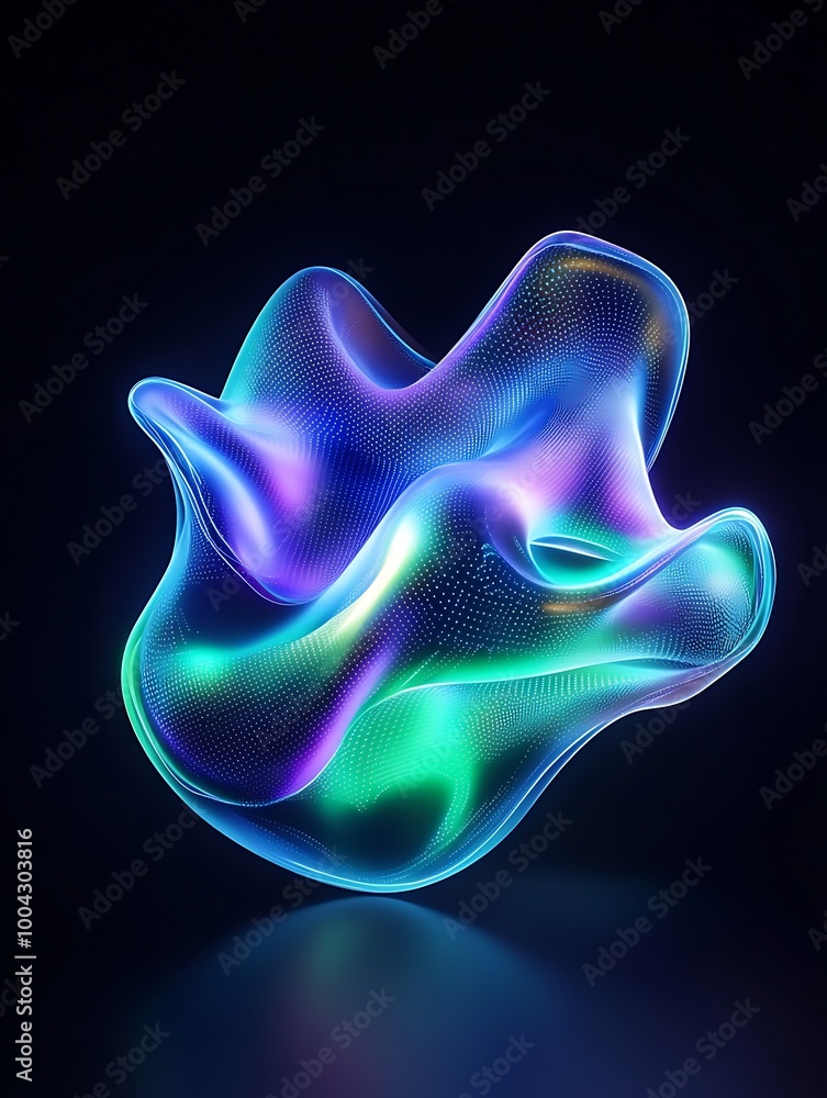 Poster colorful abstract shape with luminous glowing effects on a dark background. a minimalist poster in m