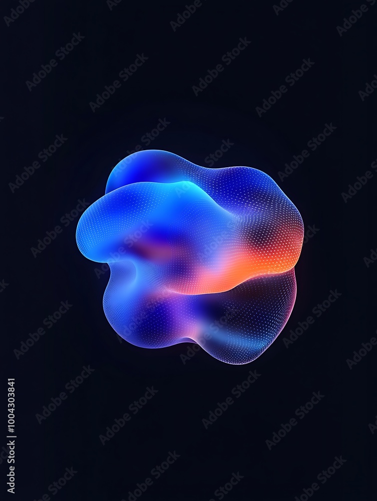 Poster colorful abstract shape with smooth curves, evoking a sense of depth and motion against a dark backg