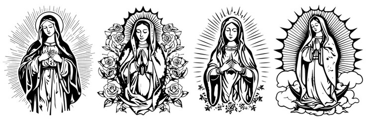 Our Lady Virgin Mary Madonna black silhouette vector