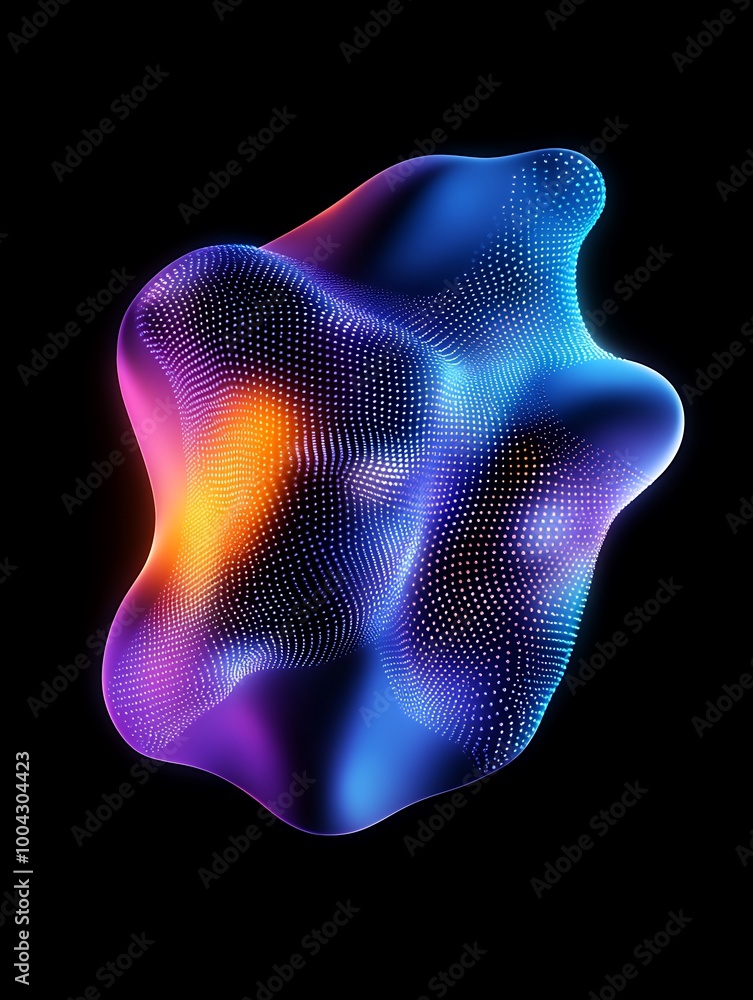 Poster colorful abstract shape with smooth surface, illuminated with vibrant lights, set against a solid bl