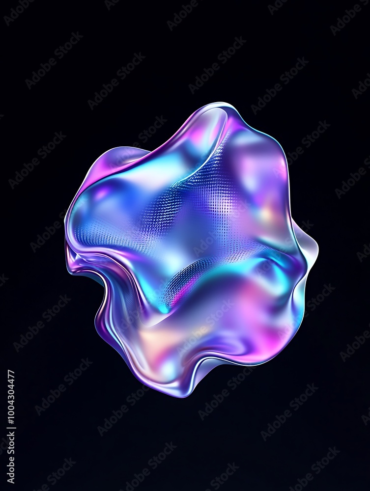 Poster colorful abstract shape with unique fluid form, glowing against a dark background. a minimalist post