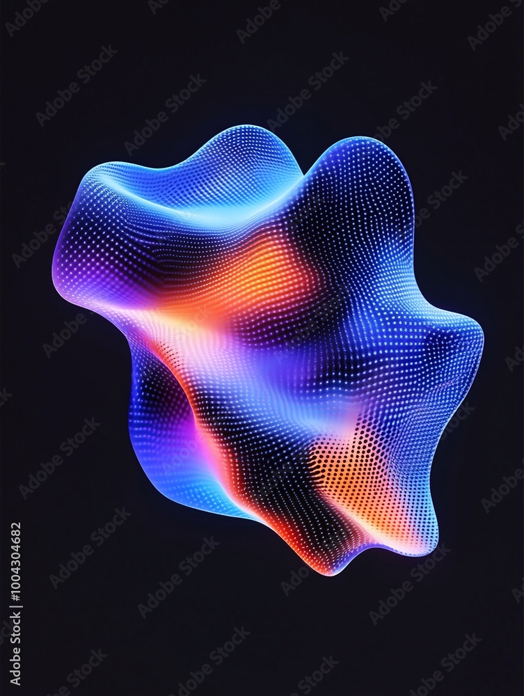 Poster colorful abstract shape with vibrant mesh-like surface on a dark background, perfect for modern desi