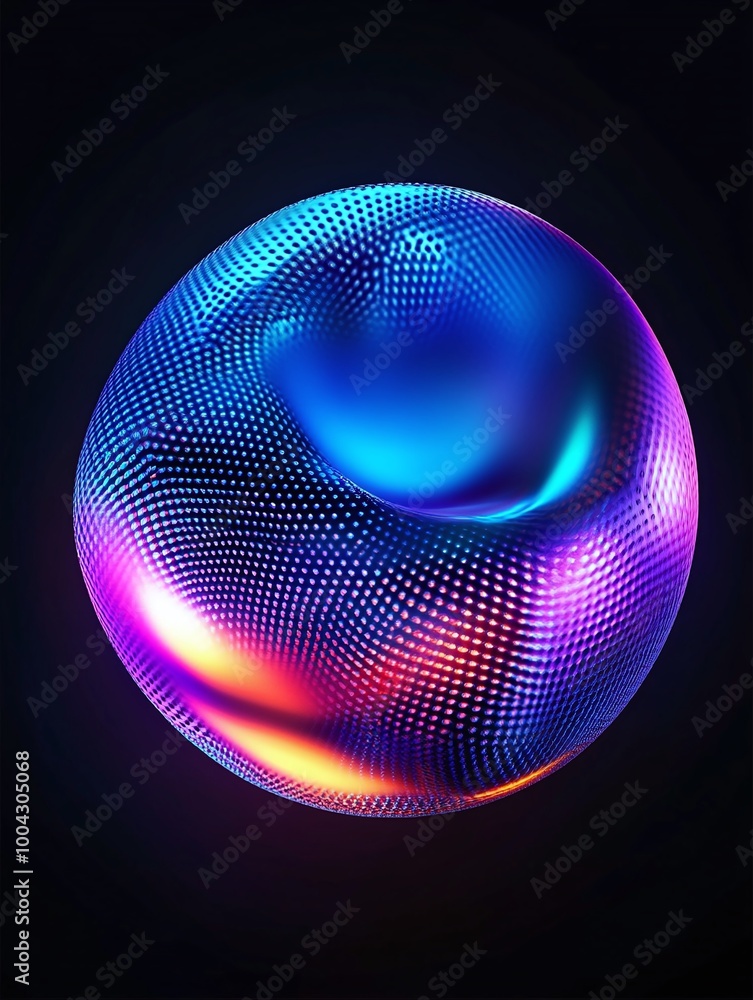 Poster colorful abstract sphere with luminous texture, vivid patterns, and vibrant hues on a dark backgroun