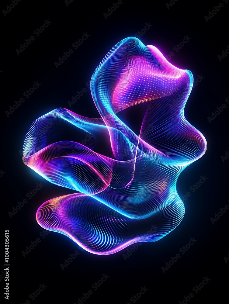 Aufkleber colorful abstract wave design with glowing lines on a black background. a minimalist poster in metal