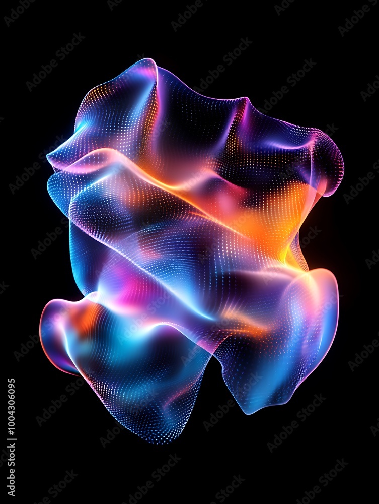 Poster colorful abstract wave form with dynamic flows on a dark background, showcasing vibrant energy and f