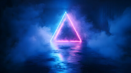 Neon Triangle Light in Fog 3D Abstract Background