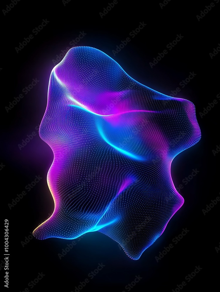 Poster colorful abstract wave forms with glowing lines on a dark background. a minimalist poster in metalli