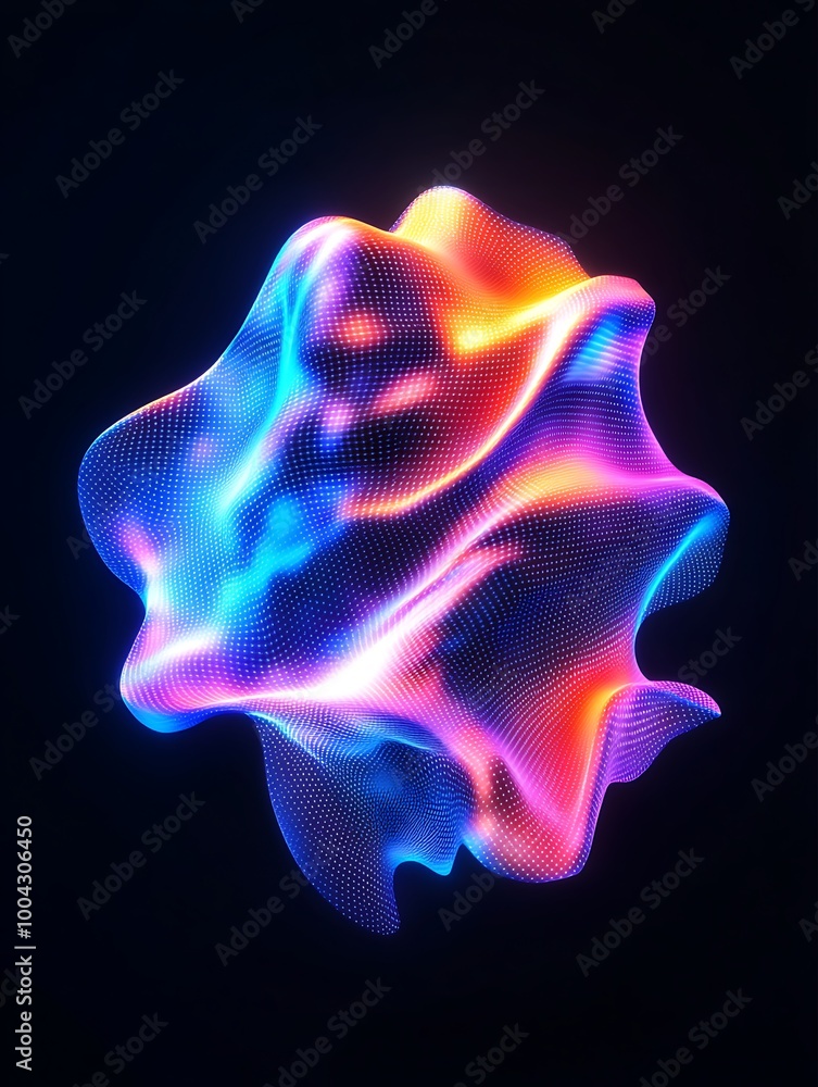 Poster colorful abstract wave forms with glowing lights, isolated on a dark background. a minimalist poster
