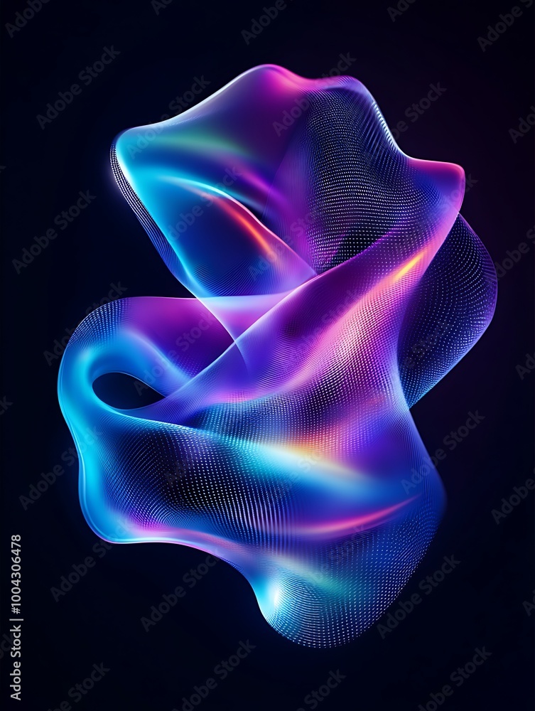 Poster colorful abstract wave forms with gradients on a dark background. a minimalist poster in metallic an